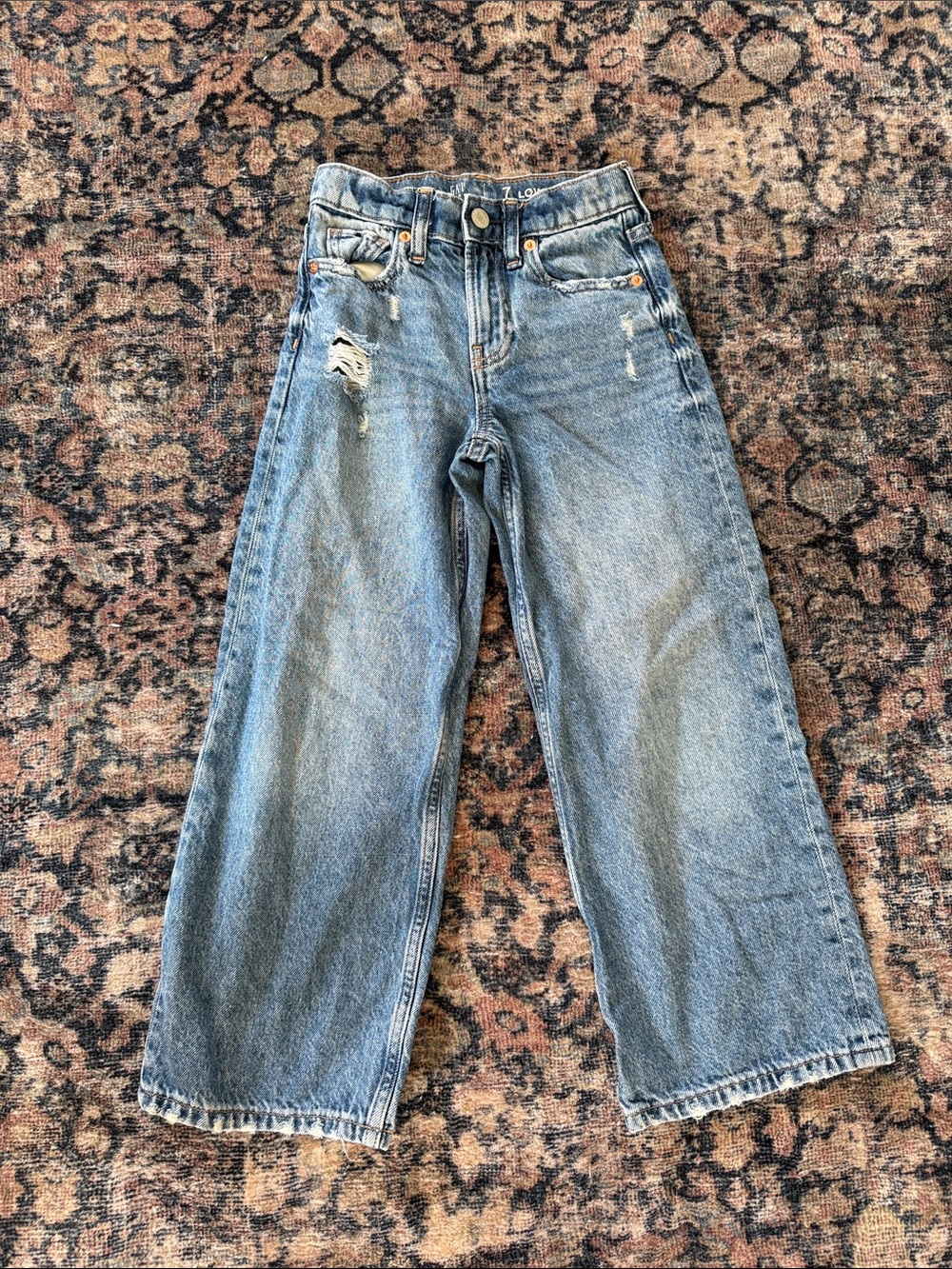 High-Rise Wide Leg Distressed Jeans in Light Blue girls